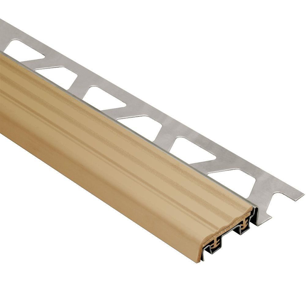 Schluter TREP-S Profilé de nez de marche avec insert beige clair - acier inoxydable (V2) et plastique PVC 1-1/32" x 8' 2-1/2" x 3/8" (10 mm)