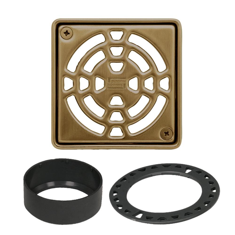 Schluter KERDI-DRAIN Ensemble de grille carrée Classic - acier inoxydable (V2) or antique 4"