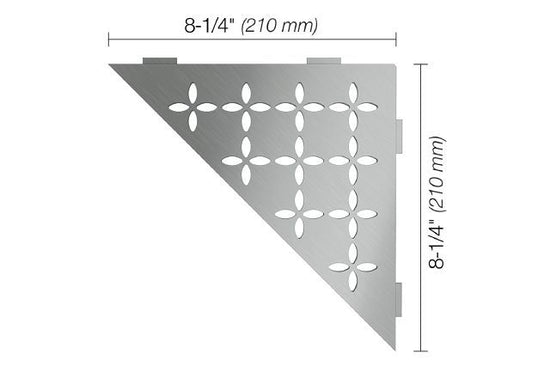 Schluter SHELF-E Étagère de coin triangulaire modèle Floral - acier inoxydable (V2) brossé