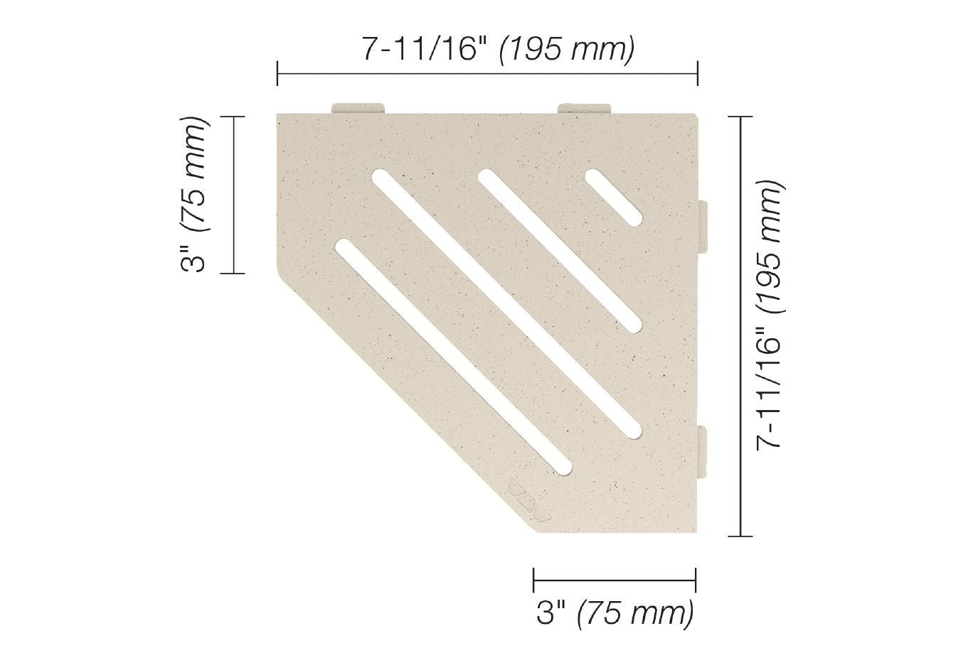Schluter SHELF-E Étagère de coin pentagonale modèle Wave aluminium ivoire