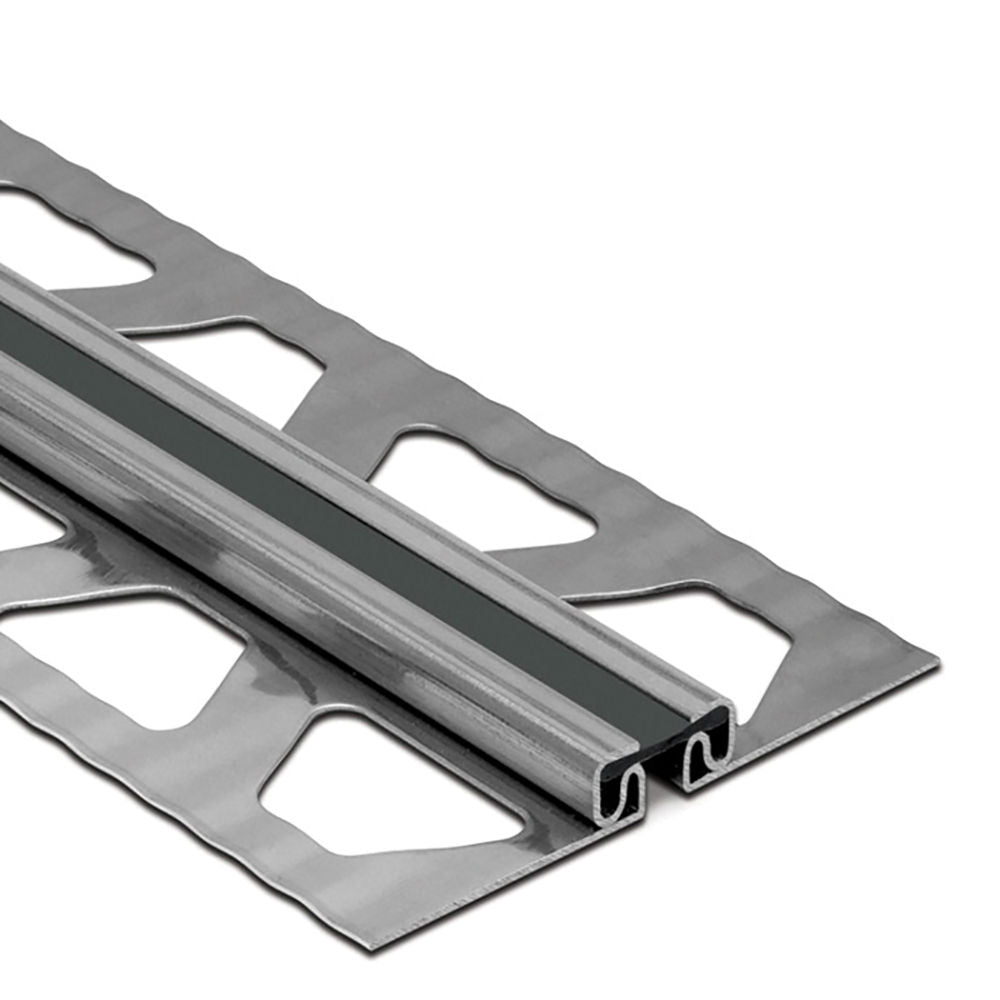 Schluter DILEX-EKSB Profilé de joint de surface pour les revêtements de plancher plus minces - acier inoxydable (V2) avec joint de 1/4" noir 3/16" (4.5 mm) x 8' 2-1/2"