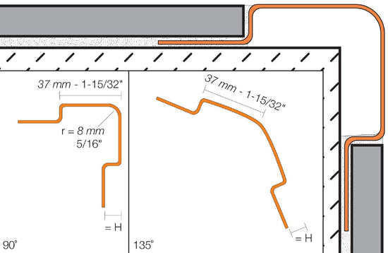 Schluter ECK-E Profilé robustre de protection des angles extérieurs à 90° - acier inoxydable (V2) 1-15/32"x 4' 11" x 7/16" (11 mm)