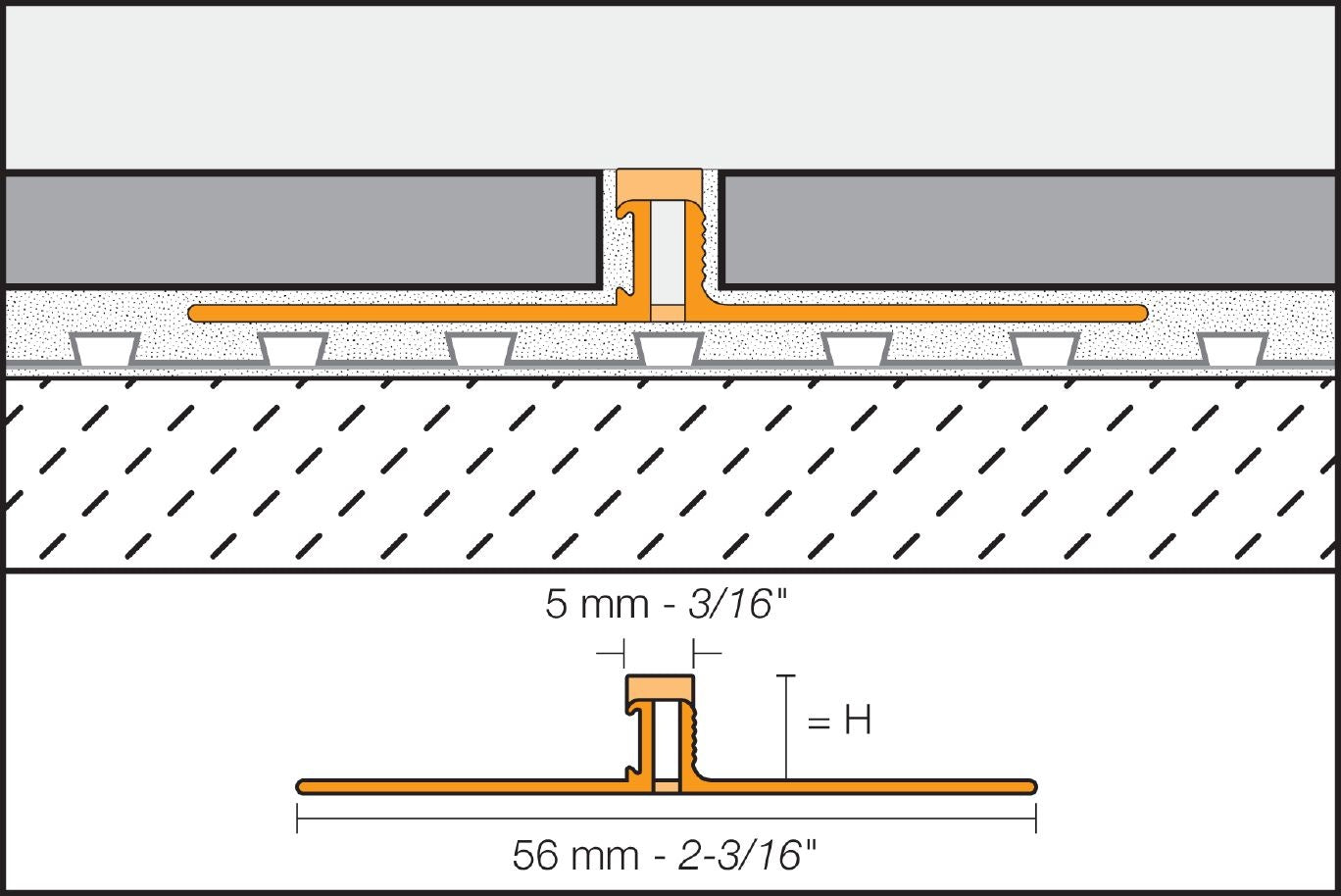 Schluter DILEX-BWS Profilé pour joint de surface avec zone de mouvement de 3/16" - plastique PVC gris classique 11/32" (9 mm) x 8' 2-1/2"