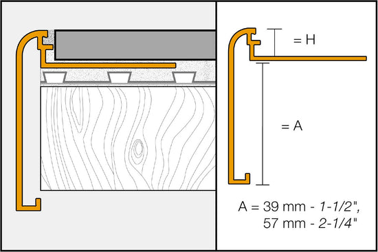 Schluter RONDEC-STEP Profilé de finition et protection des rebords avec ailette verticale de 2-1/4" - aluminium anodisé mat 1/2" (12.5 mm) x 8' 2-1/2"