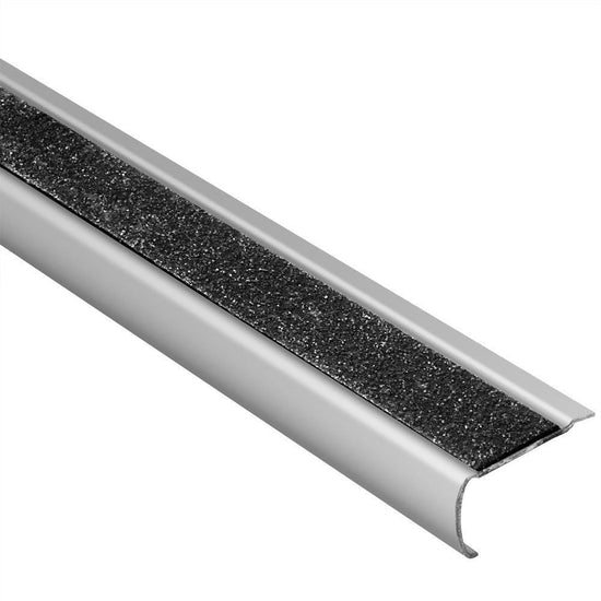 Schluter TREP-GK-S Profilé de rénovation pour nez de marche avec bande antidérapante noire - acier inoxydable (V2) brossé 1-11/32" x 4' 11" x 11/16"