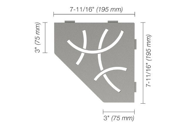 Schluter SHELF-E Étagère de coin pentagonale modèle Curve - aluminium gris pierre