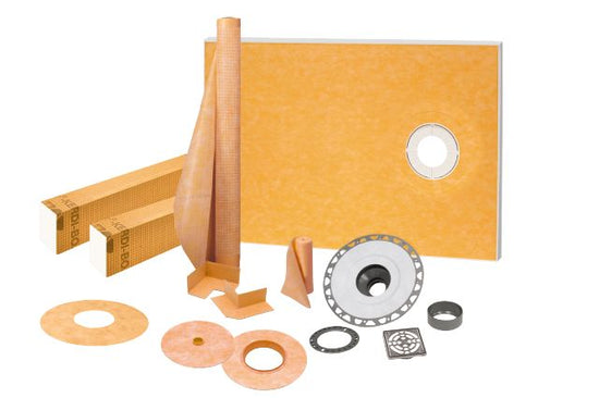 Schluter KERDI-SHOWER-KIT Ensemble de douche avec position de sortie décentrée KERDI-SHOWER-KIT avec 2" PVC bride et acier inoxydable gille 38" x 60"