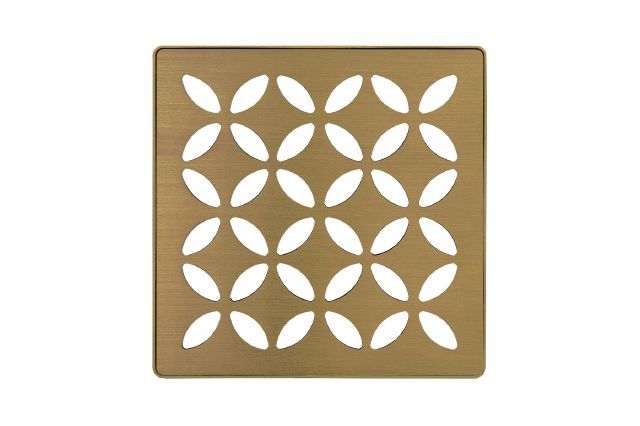 Schluter KERDI-DRAIN Ensemble de grille carrée Floral - acier inoxydable (V2) or antique brossé 4"
