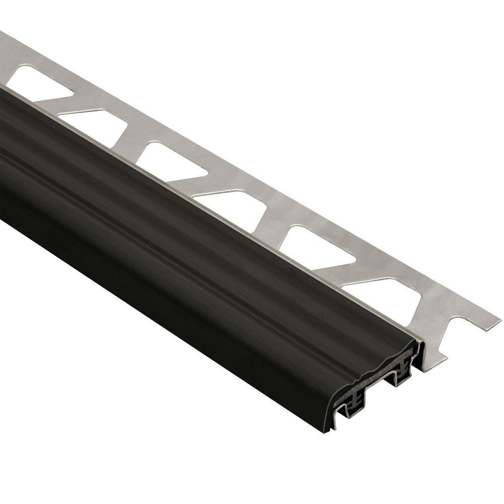 Schluter TREP-S Profilé de nez de marche avec insert noir - acier inoxydable (V2) et plastique PVC 1-1/32" x 8' 2-1/2" x 3/8" (10 mm)