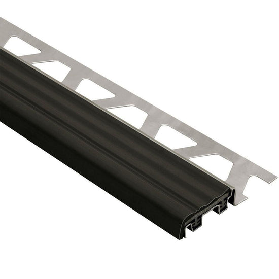 Schluter TREP-S Profilé de nez de marche avec insert noir - acier inoxydable (V2) et plastique PVC 1-1/32" x 8' 2-1/2" x 3/8" (10 mm)
