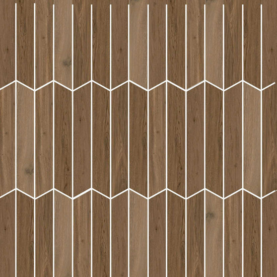Carreaux de céramique Collection Elisir Royal 3 po x 18 po motif chevron Castano mat