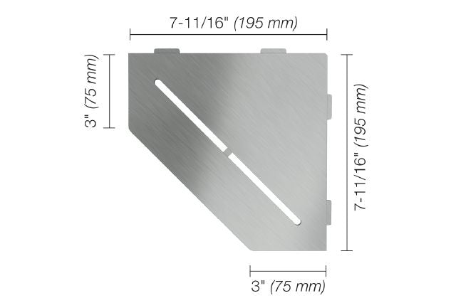 Schluter SHELF-E Étagère de coin pentagonale modèle Pure - acier inoxydable (V2) brossé