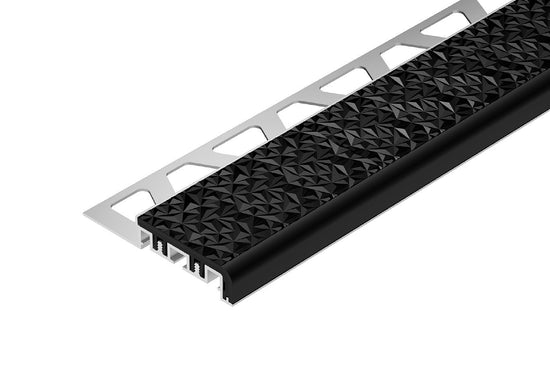Schluter TREP-V 42 Profilé pour nez de marche aluminium anodisé avec insert anti-dérapant en PVC noir 1/2" (12.5 mm) x 1-21/32" (42 mm) x 4' 11"