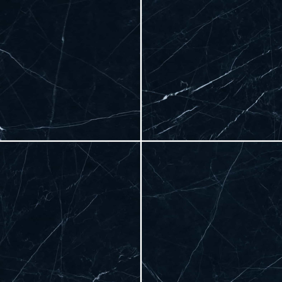 Carreaux de céramique Marmi Classici 24 po x 24 po Nero Marquinia poli, marbre noir veiné blanc
