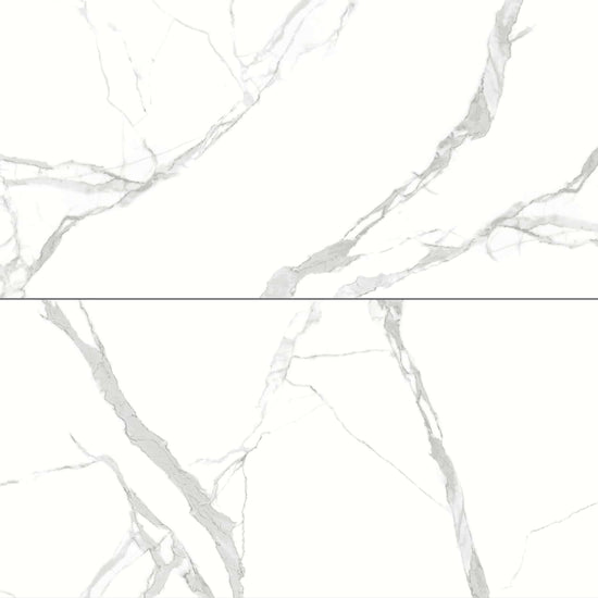 <p>Carreaux de céramique Collection Glamour 24 po x 48 po Calacatta mat, marbre blanc à veines grises</p>