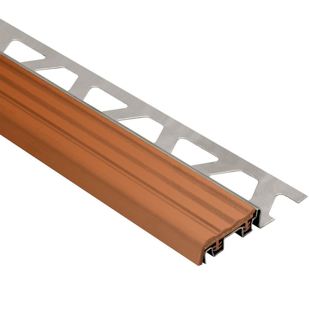 Schluter TREP-S Profilé de nez de marche avec insert brun noisette - acier inoxydable (V2) et plastique PVC 1-1/32" x 8' 2-1/2" x 1/2" (12.5 mm)