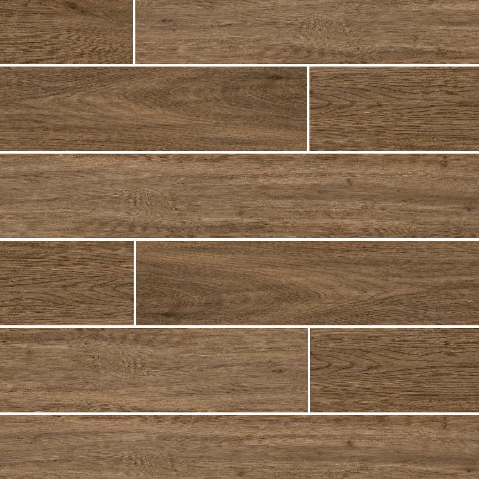 Carreaux de céramique Elisir Royal 8 po x 48 po Castano mat, lames rectangulaires effet bois brun