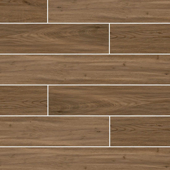 Carreaux de céramique Elisir Royal 8 po x 48 po Castano mat, lames rectangulaires effet bois brun