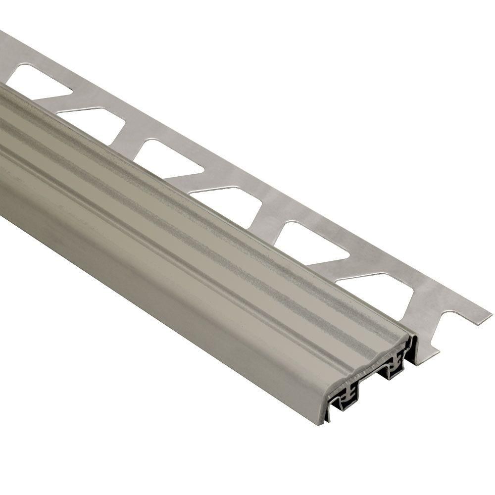 Schluter TREP-S Profilé de nez de marche avec insert gris - acier inoxydable (V2) et plastique PVC 1-1/32" x 4' 11" x 1/2" (12.5 mm)