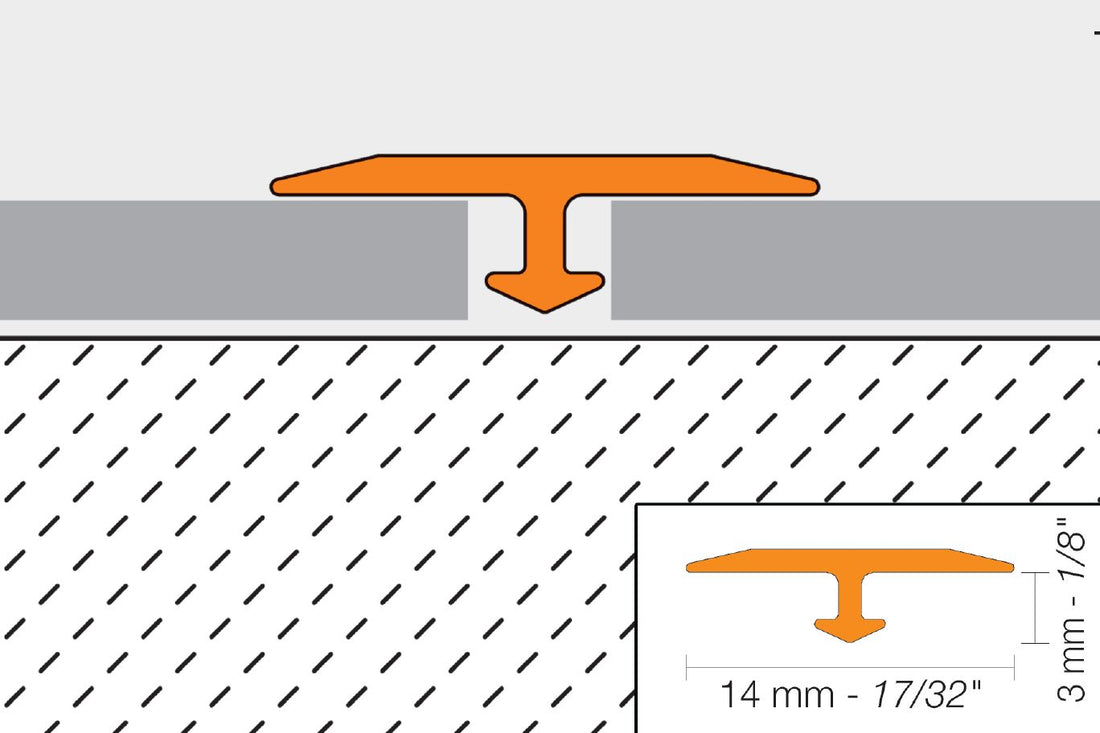 Schluter VINPRO-T Profilé en T pour la rénovation des planchers de vinyle Aluminium anodisé Chrome brossé 1/8" (3 mm) x 1" x 8' 2-1/2"