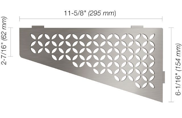 Schluter SHELF-E Étagère de coin quadrilaterale modèle Floral - acier inoxydable (V2) brossé