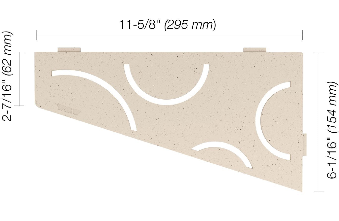 Schluter SHELF-E Étagère de coin quadrilatérale modèle Curve aluminium ivoire