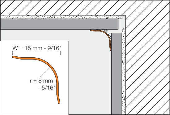 Schluter ECK-KHK Profilé à gorge pour rénovation avec un radius de 5/16" - acier inoxydable (V2) brossé 9/16" x 4' 11"