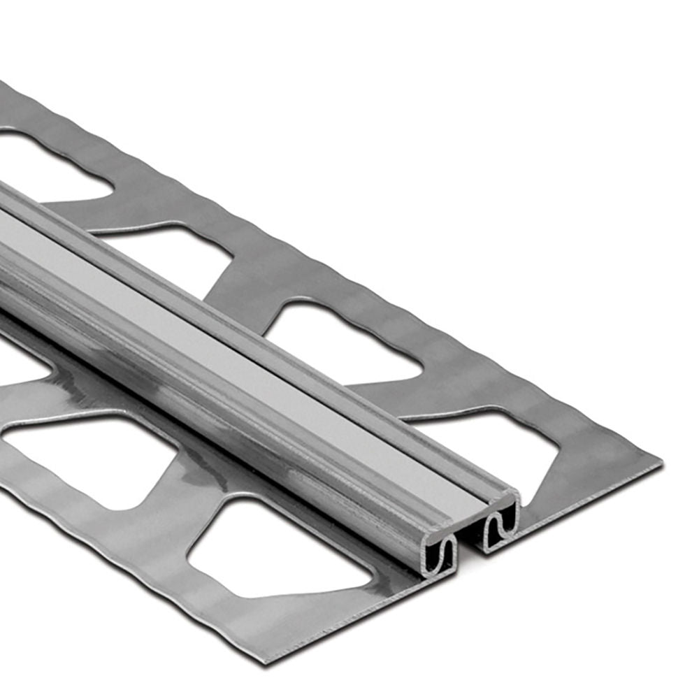 Schluter DILEX-EKSB Profilé de joint de surface pour les revêtements de plancher plus minces - acier inoxydable (V2) avec joint de 1/4" gris classique 3/16" (4.5 mm) x 8' 2-1/2"
