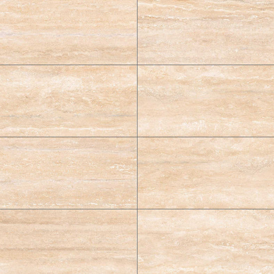 Carreaux de céramique Collection Travertino 12 po x 24 po beige, aspect travertin veiné, finition mate