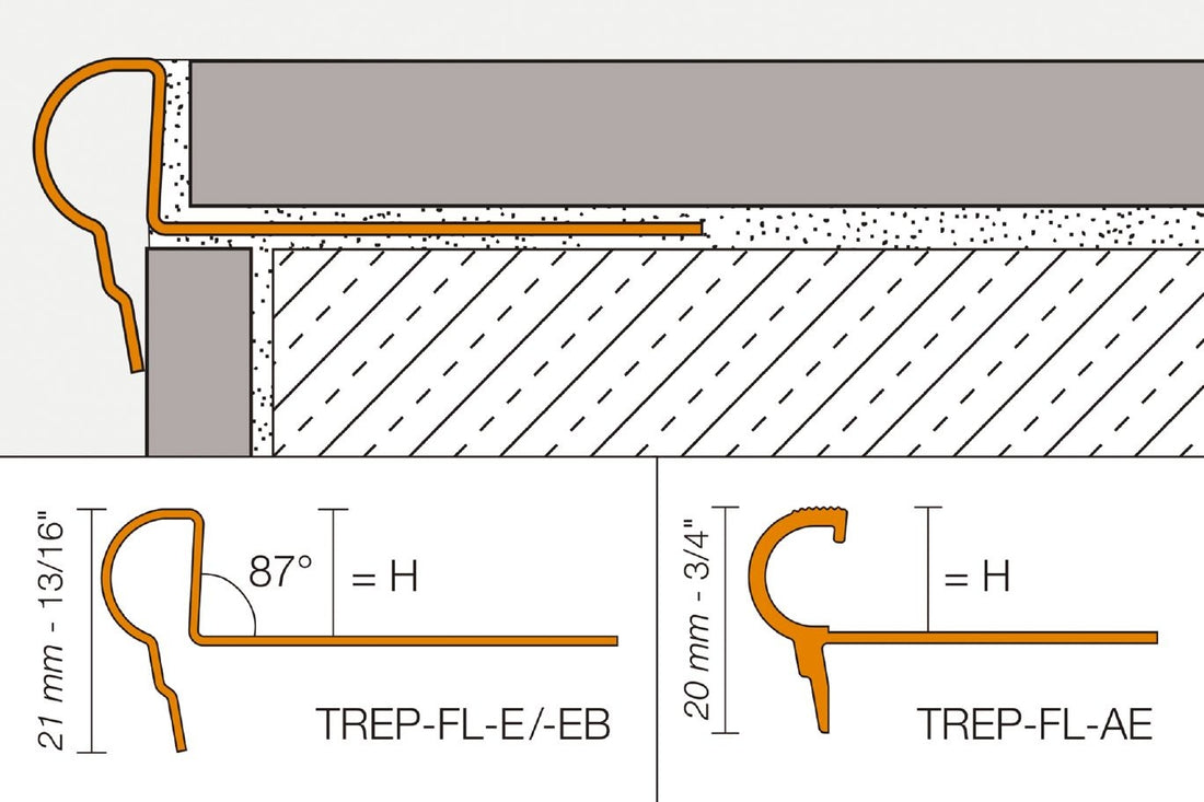 Schluter TREP-FL Profilé pour nez de marche - acier inoxydable (V2) 11/32" (9 mm) x 4' 11"
